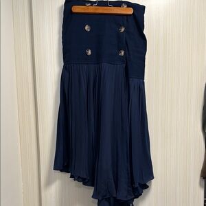 Anthropologie Asymmetrical Navy Blue Pleated Skirt
